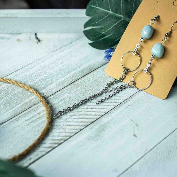 Aquamarine Silver Chain Dangle Earrings - Picture 11 of 15